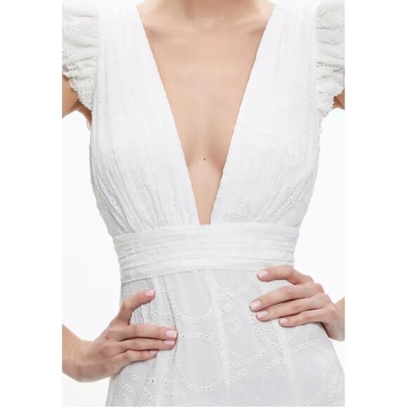 Alice + Olivia Vanna Ruffle Flutter Sleeve Eyelet Embroidered Maxi Dress Size 6 - Picture 4 of 12